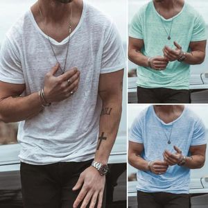 Мужские футболки, хорошая летняя футболка, удобная однотонная тонкая тонкая футболка с короткими рукавами и круглым вырезом, мужские топы свободного типа