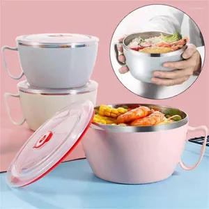 Louça Tigelas De Macarrão Instantâneo Com Tampas Sopa Arroz Criativo Estudantes De Aço Inoxidável Recipiente Tigela Saudável Talheres