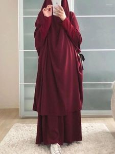 Etnik Giyim Jilbab 2 Parça Set Dubai İslami Genel Abaya Khimar Etek Müslüman Kadın Dua Kıyafetleri Ramazan Eid Hijabi