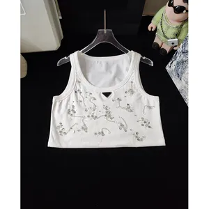 2024 Summer Fashion Women's Sequin Tanks Designer Brand Kvinnors U-Neck ärmlösa White Tops Casual Lady Tank Top