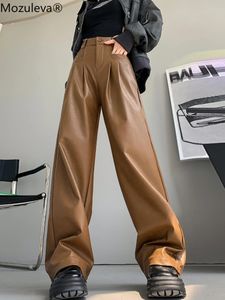 Мужские брюки Mozuleva, элегантные свободные карманы из искусственной кожи, широкие брюки для женщин, осенне-зимние прямые брюки из искусственной кожи, 231216