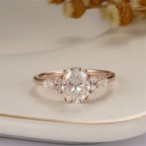 Klusterringar CXSJEREMY SOLID 14K 585 Rose Gold Ring 6 8mm 1.5CTW Oval Moissanite Engagement for Wedding Bride Anniversary