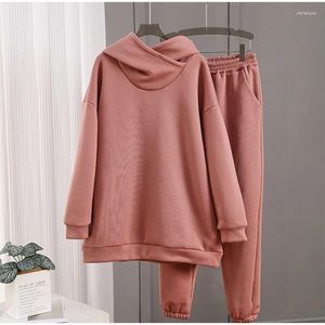 Calças femininas de duas peças outono inverno mulheres agasalho 2 conjuntos roupas com capuz moletom calças streetwear feminino sólido casual pulôver terno