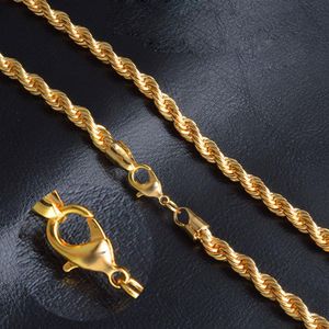 18K Real Gold Plated Stainless Steel Rope Chain Necklace for Men Women Gift Fashion Jewelry Accessories232B