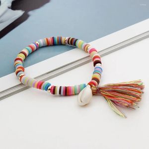 Strand 1pc 18.5cm punk resina polímero argila concha do mar borlas encantos pulseira artesanal corda corda correntes pulseira para presente de jóias femininas