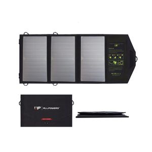 Carregadores AllPowers Portátil Ao Ar Livre Painel Solar 5V 21W Dobrável À Prova D 'Água Células USB Smartphone Carregador de Bateria de Energia Móvel 231216
