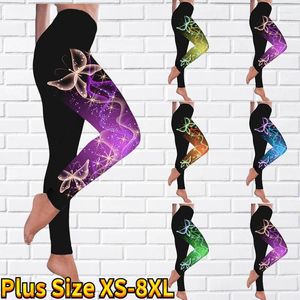 Женские брюки, модные эластичные брюки в стиле панк с принтом бабочки, повседневные новые леггинсы для фитнеса XS-8XL