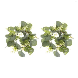 Dekorativa blommor 2 PCS Ring Simulation Wreath Festival Garland Prorning Bulk Taper Candles Rustic Table Decor Door Green Leaf Tablettop