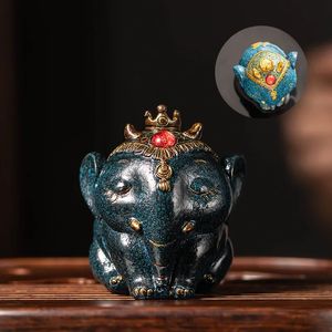 Chá Animais de Estimação Resina Pequeno Elefante Chá Pet Ornamentos de Alta Temperatura Descoloração Conjunto de Chá Acessórios Mesa de Chá e Bandeja 6.5x6x7cm 231216