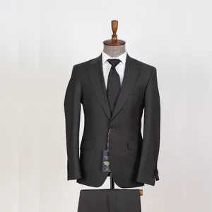 Herrdräkter svart 2 -stycke jacka byxor män platt vanlig längd en enda bråk toppad lapel en knapp lyxig bröllop blazer formell uppsättning