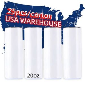 US CA STOCK 20oz Sublimation Blanks Tumbler Slim Straight Stainless Steel Insulated Travel Car Mugs Thermos Water Bottles Keep Drinks Cold 1218