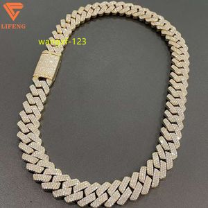 15mm Sier Hip Hop Jewelry Miami Style Men Necklace Iced Out Moissanite Cuban Link Chain