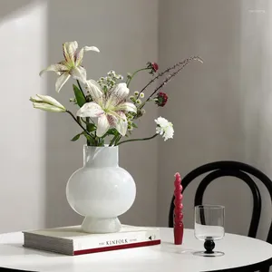 VASES HOME FURNISHINGISION MIDIOM ANCINDER Milk White White Glass Vase Decoration Soft Advanced Living Room