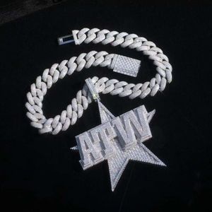 Handgjorda rapparsmycken 925 Sterling Silver VVS Moissanite Diamond Iced Out Custom ATW Letter Star Pendant med kubansk länkkedja