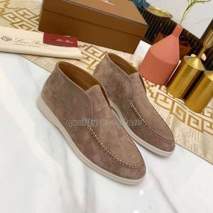 Melhor venda designer de luxo lp mocassins sapatos loro caminhada aberta camurça pianos sapatos botas de tornozelo moda feminina deslizamento em homens andando apartamentos bota curta 594