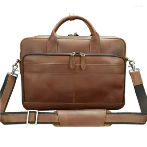 Briefcases Genuine Leather Men Business Shoulder Bag Messenger Real Cowhide 15.6 Inch Laptop Office Handbag Male Briefcase Big Tote