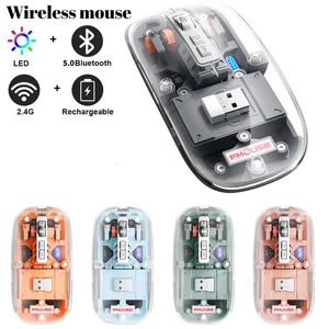 Ratos Recarregáveis Bluetooth Mouse Sem Fio Transparente Shell com 2.4GHz USB 2400DPI Gaming para Laptop 231216