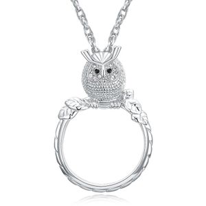 Magnifying glass necklace for reading women's fashion Owl pendant necklace Rhodium plated with crystal Magnifier necklace253C