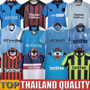 Retro Mans Soccer Jerseys 72 97 98 99 00 11 12 1998 1999 2000 2011 2012 Haaland Gallagher CIDADES WEAH Tevez Kun Aguero Dzeko Kompany Camisas Vintage Clássico