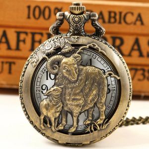 Pocket Watches Cute Cow 3D Carved Hollow Quartz Necklace Watch Antique Pendant Accessory Gifts CF1086 Retroid 3