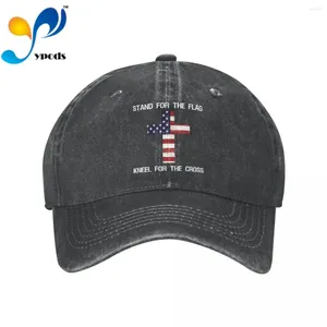 Bollmössor patriotisk ställning för flaggan knä korsa denim baseball cap snapback hattar hatt män kvinnor kasquette