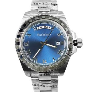 Relógio masculino 8285 japão movimento automático azul mostrador romano dia relógio de pulso data dois tons relógio de ouro 41mm