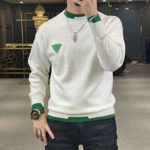 Suéter masculino outono inverno casual suéter manga comprida fino pulôveres de malha moda contraste tripulação pescoço pulôver roupas masculinas 231021