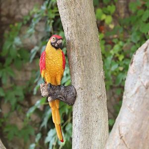 Decorazioni da giardino Statua di pappagallo rosso Realistico albero da cortile Decorazione per uccelli Ara dipinta a mano