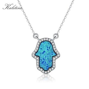 KALETINE Opal Hamsa Hand of Fatima Charm Genuine 925 Sterling Silver Pendant Necklace Jewelry Long Chain Necklace KLTN022 CX200609326d