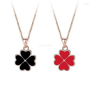Other Pendants Fashion 925 Sterling Silver Necklaces For Women Sweet Temperament Two-Sided Love Four Clover Pendant Jewelry Lady Birthday Gifts