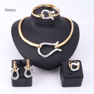 Designer Bracelets Vintage Retro Nigerian Elegant Gold Silver Plated Necklace Earrings Ring Bracelet Bridal Jewelry Sets For Women Wedding Party