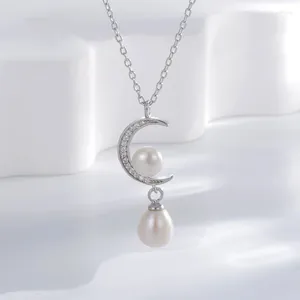 Anhänger Halsketten Süßwasser Perle Sterling Silber Halskette Weibliche Mond Licht Luxus Japan Und Südkorea Einfache Nische Design Gebühr