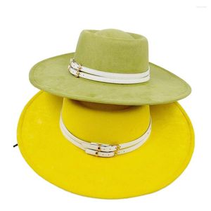 Beralar Nubuck Deri Fedorahat Macaron Renk Panama En İyi Şapka Erkekler ve Kadınlar İçin Retro Moda İçbükey Gözlük Topwide Brimwide Brim