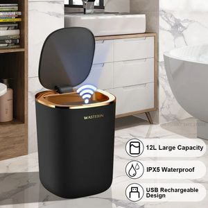 Waste Bins Bathroom Smart Sensor Trash Can 12L Luxury Garbage Bucket automatic Bin For kitchen Toilet Wastebasket Home 231216