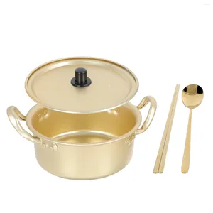 Dubbla pannor koreanska ramen potten mini bärbar mikrovågsugn non stick lager hushåll köksredskap nudel aluminium gul täckning matlagning