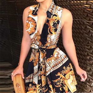 Grundlegende Freizeitkleider Designer Damen Elegantes Hemd mit Kettenbriefdruck Damen V-Ausschnitt Bandage Knopf Vintage Kurzarm Mini Partykleid Bluse Kleidung Plk1