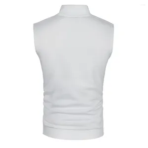 Men's Vests Knitted Waistcoat Slim Fit Stand Collar Thin Fleece Cardigans Jacket Vest Retro Hiking Style Pocket White