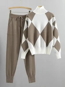 Mulheres camisola ternos define outono inverno moda grosso macio malha conjuntos de treino pullovers calça longa casual 2 pçs terno pista 240113