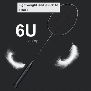 Badminton Rackets Badminton Racket Ultra Light 72g Full Carbon Offensive 6u Professional Sports Training Match Racket Single Pack 231216