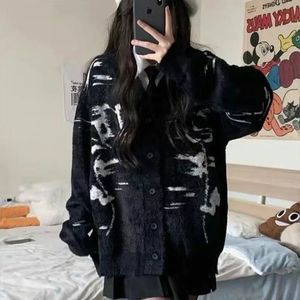 Women Sweters QWeek Black Vintage Kobiety Zachany dzianinowy sweter w stylu koreański Y2K Streetwear Gothic HARAJUKU SWEATER Zima 231216