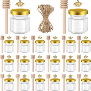 Bottles Mini Honey Jars 1.5oz Hexagon Glass With Wood Dippers Small Perfect For Wedding Favors Party