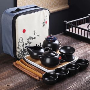 Weingläser Tragbares Keramik-Teegeschirr-Set Chinesisches Kung-Fu-Set Topf Reisender mit Tasche Gaiwan Cups of Ceremony 231216