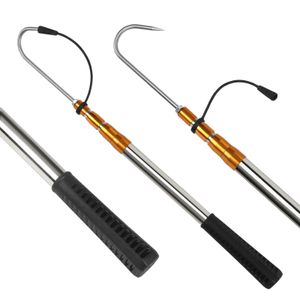 Fishing Accessories SANLIKE Telescopic Fish Gaff Pole with Stainless Sea Fishing Spear Hook Tackle Rubber Handle for Saltwater Offshore Tool 231216