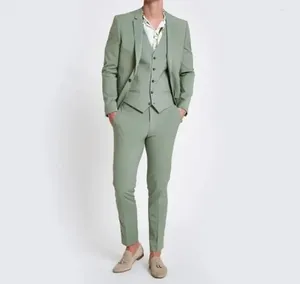 Men's Suits Men Light Green Wedding Tuxedo Suit Slim Fit Stylish Party Wear Groom Prom Dinner Man Blazer (Jacket Pants Vest)