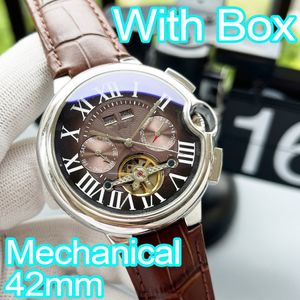 Lüks Saatler Erkekler Tasarımcı Altın 42mm Otomatik İzleme 316 Paslanmaz Çelik Buzağı Derisi Band Mineral Scratch-Dirençli Ayna Cam Süperklon Kutu