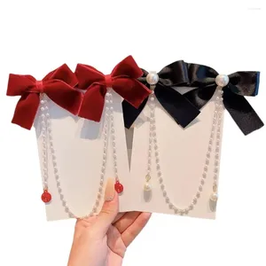 Acessórios de cabelo Tassel Bowknot Clip Side Pearl Chain Bow Hairpin Headwear Duckbill Ribbon Barrettes Ano