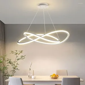 Chandeliers LED Ceiling For Living Room Bedroom Dining Kitchen Pendant Lamps Modern Simple Black Ring Design Hanging Lights