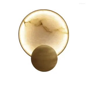 Lâmpada de parede Nordic Rodada Mármore Cabeceira LED Retro Quente Ouro Metal Quarto Sala de estar TV Decoração Sconce Iluminação