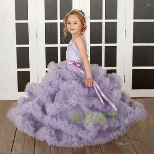 Girl Dresses Elegant Purple Puffy Sleeveless Flower Girls For Wedding 2023 Princess Lace Ball Gown Kids Pageant First Communion Gowns