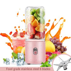 Fruit Vegetable Tools 500ml Mini Portable Blender Bottle USB 6 Blades Fresh Juicer Smoothies Mixer Machine Crusher Food Processor for Kitchen 231216